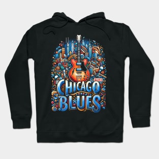 Chicago Blues Cityscape Vibrant Guitar Hoodie